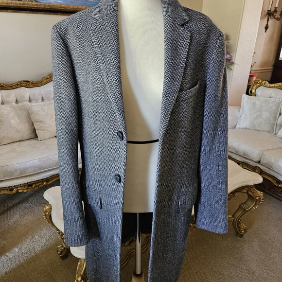 Grey Herringbone Men’s Wool CoatItalian Fabric by Mario Bellucci